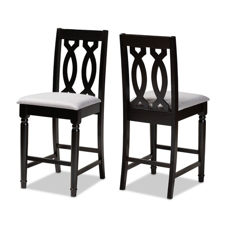 BAXTON STUDIO Darcie Grey Upholstered Espresso Finished 2-Piece Counter Stool Set 158-9775